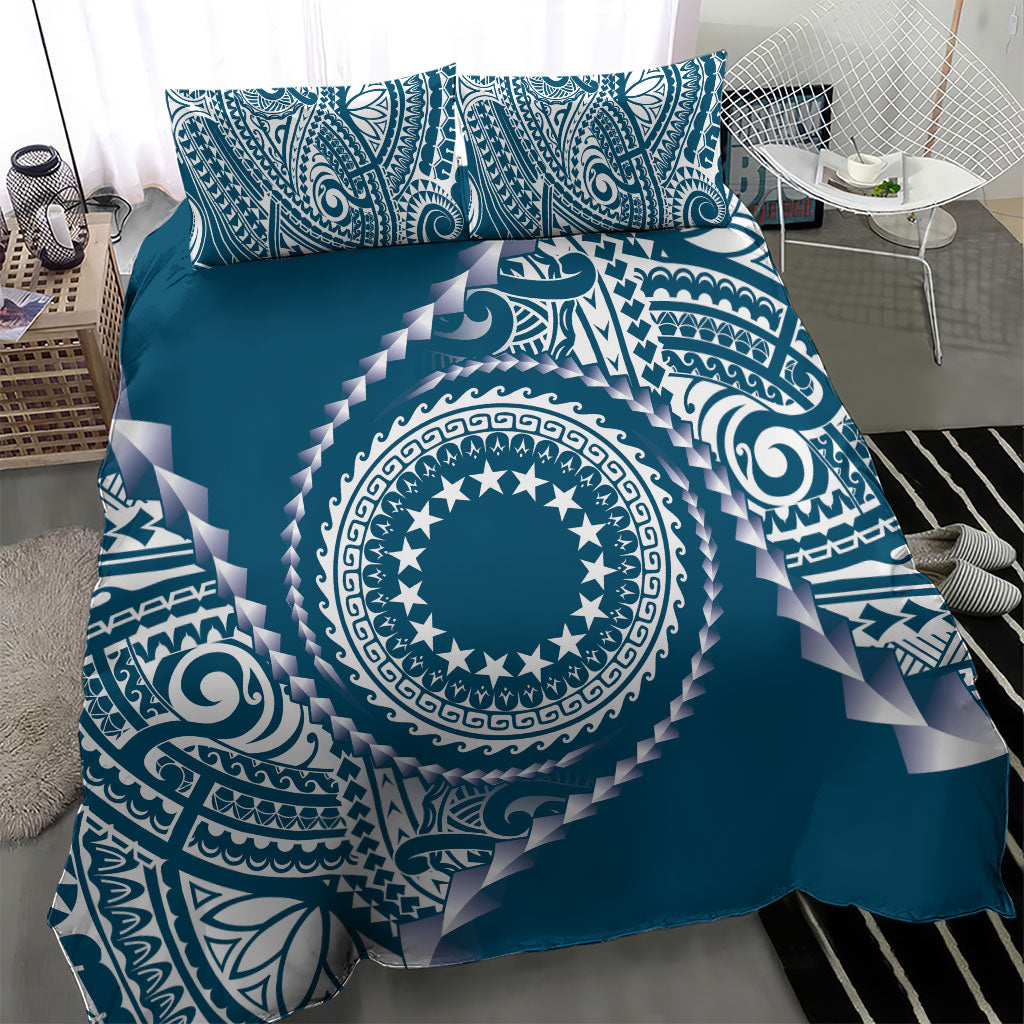 Cook Islands Gospel Day Bedding Set Blue Tribal Curves