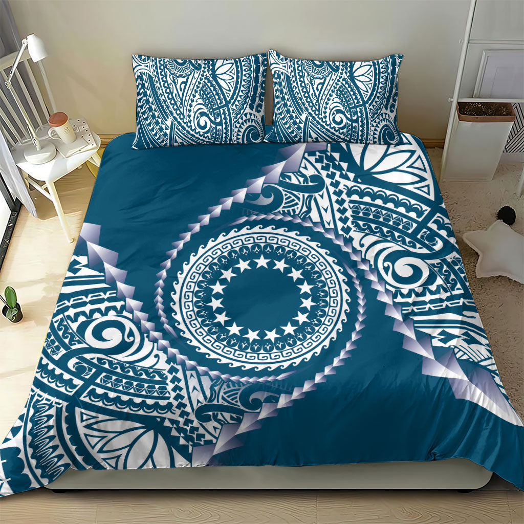Cook Islands Gospel Day Bedding Set Blue Tribal Curves