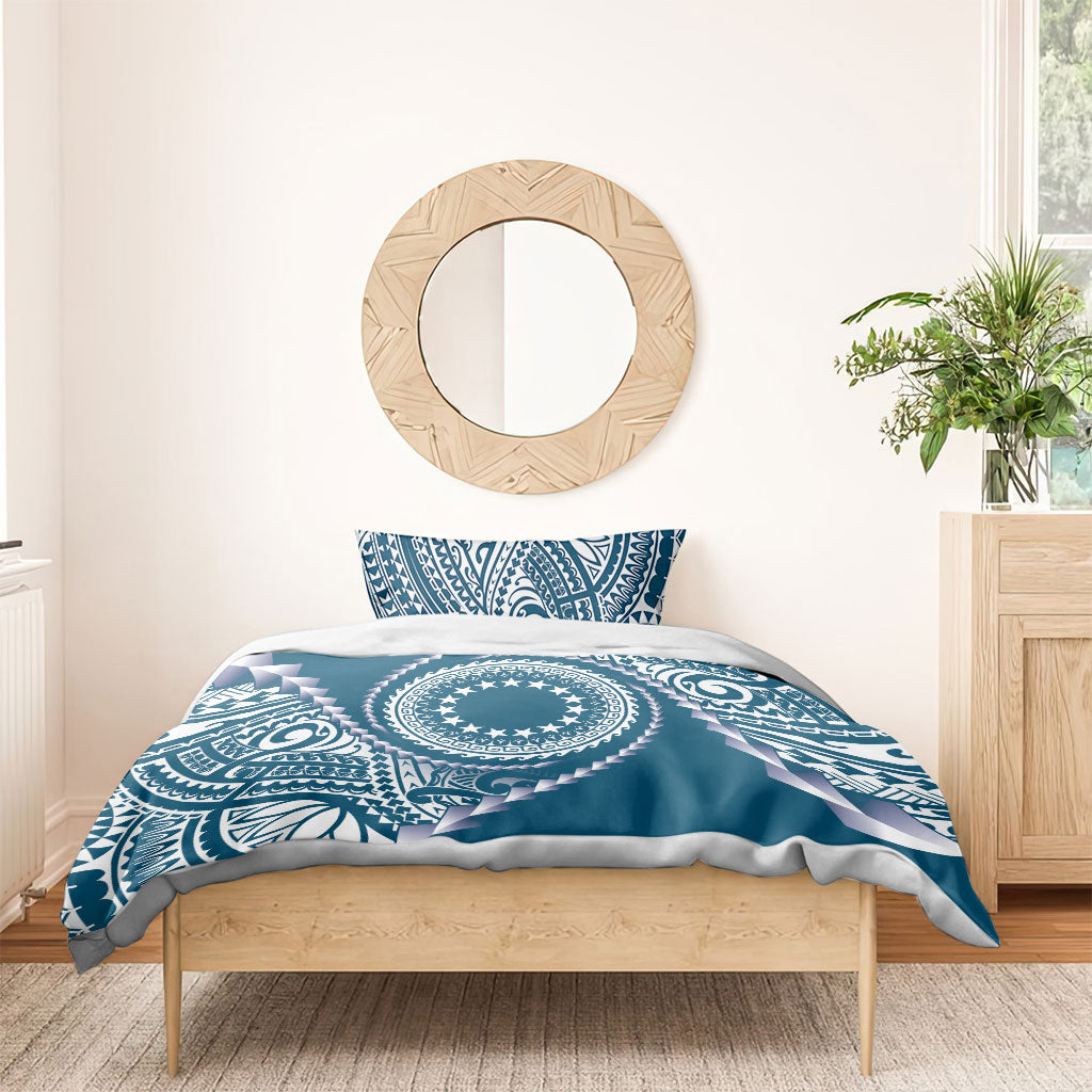 Cook Islands Gospel Day Bedding Set Blue Tribal Curves