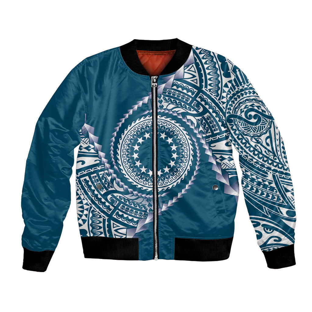 Cook Islands Gospel Day Bomber Jacket Blue Tribal Curves