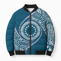 Cook Islands Gospel Day Bomber Puffer Jacket Blue Tribal Curves