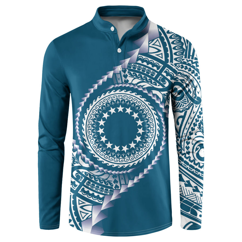 Cook Islands Gospel Day Button Sweatshirt Blue Tribal Curves