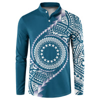 Cook Islands Gospel Day Button Sweatshirt Blue Tribal Curves