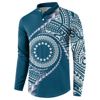 Cook Islands Gospel Day Button Sweatshirt Blue Tribal Curves