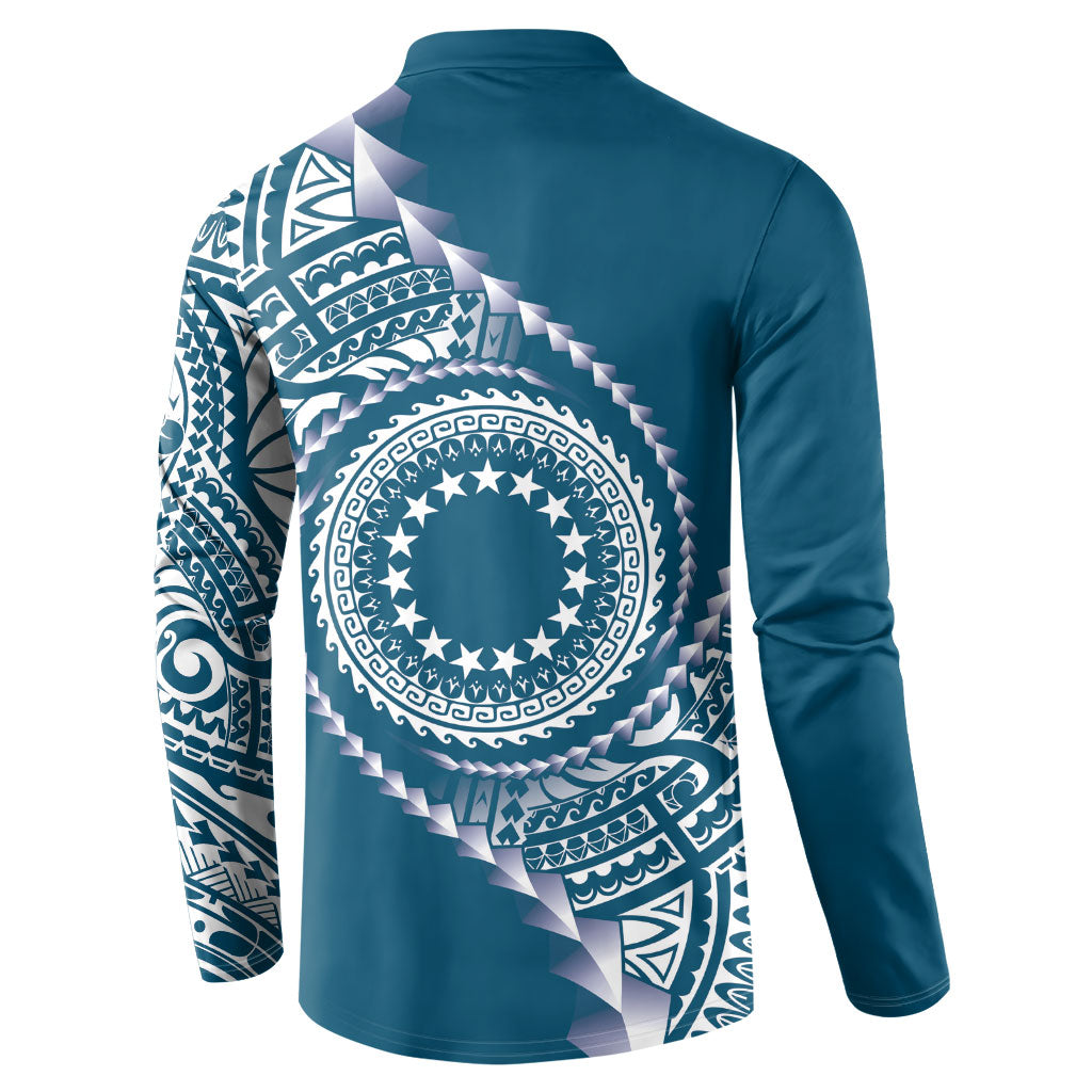 Cook Islands Gospel Day Button Sweatshirt Blue Tribal Curves