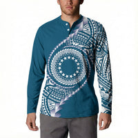 Cook Islands Gospel Day Button Sweatshirt Blue Tribal Curves