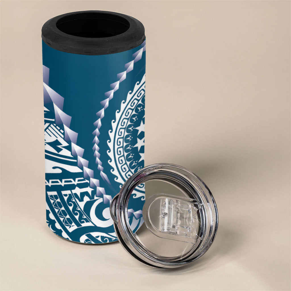 Cook Islands Gospel Day 4 in 1 Can Cooler Tumbler Blue Tribal Curves
