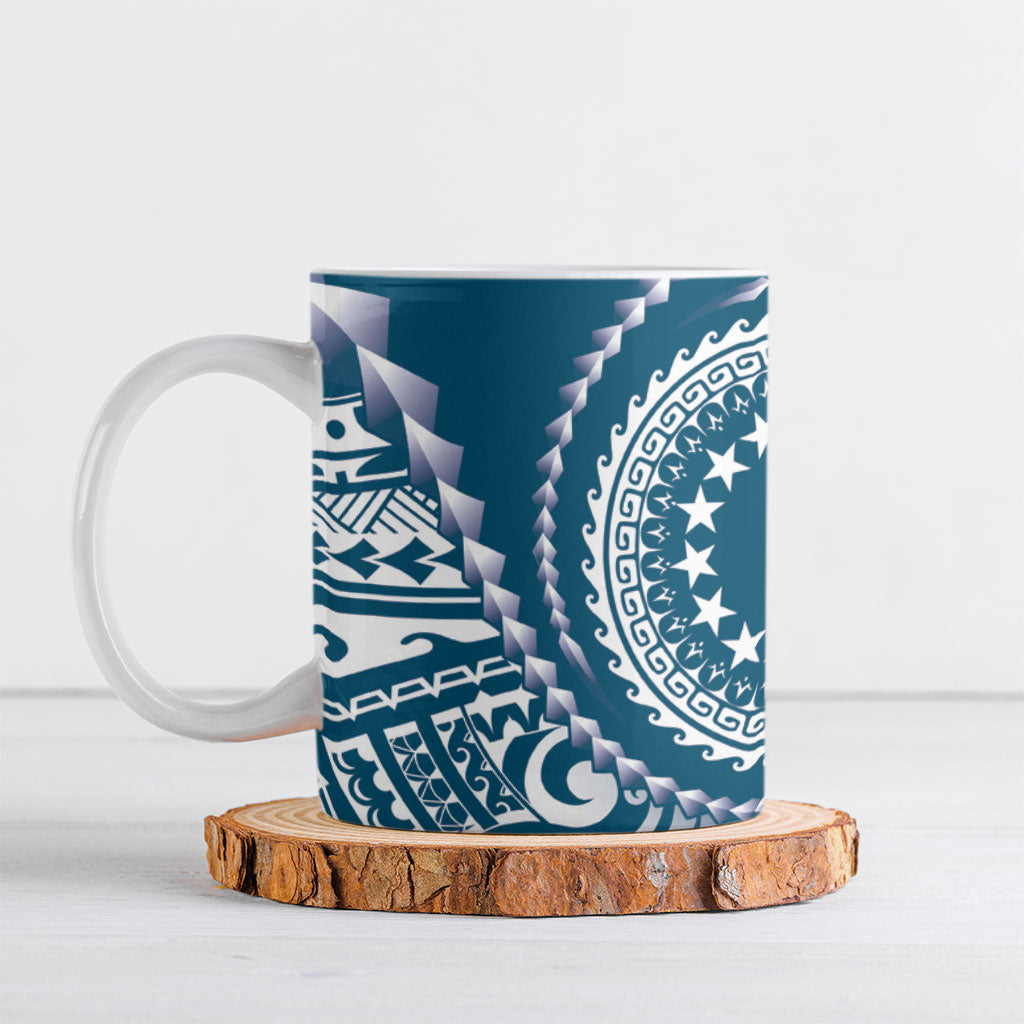 Cook Islands Gospel Day Ceramic Mug Blue Tribal Curves