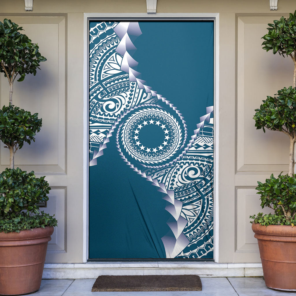 Cook Islands Gospel Day Door Cover Blue Tribal Curves