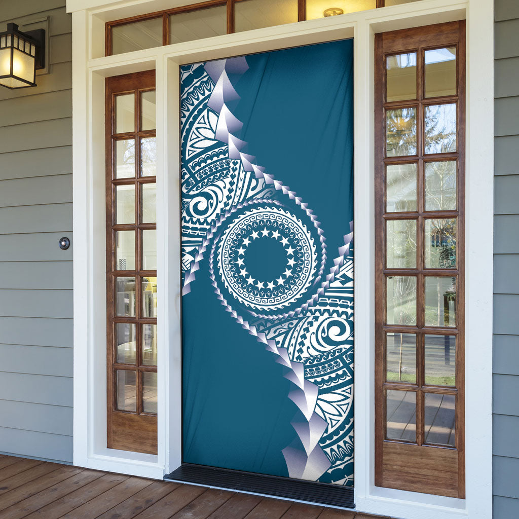 Cook Islands Gospel Day Door Cover Blue Tribal Curves