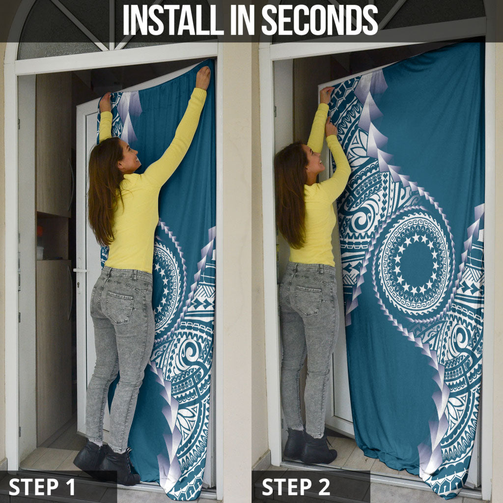 Cook Islands Gospel Day Door Cover Blue Tribal Curves