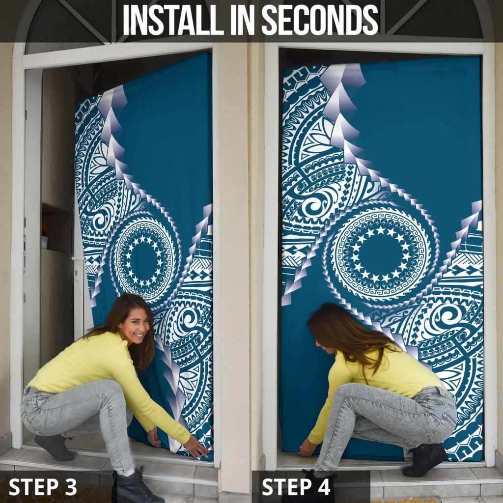 Cook Islands Gospel Day Door Cover Blue Tribal Curves