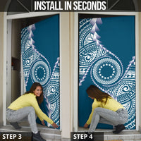 Cook Islands Gospel Day Door Cover Blue Tribal Curves