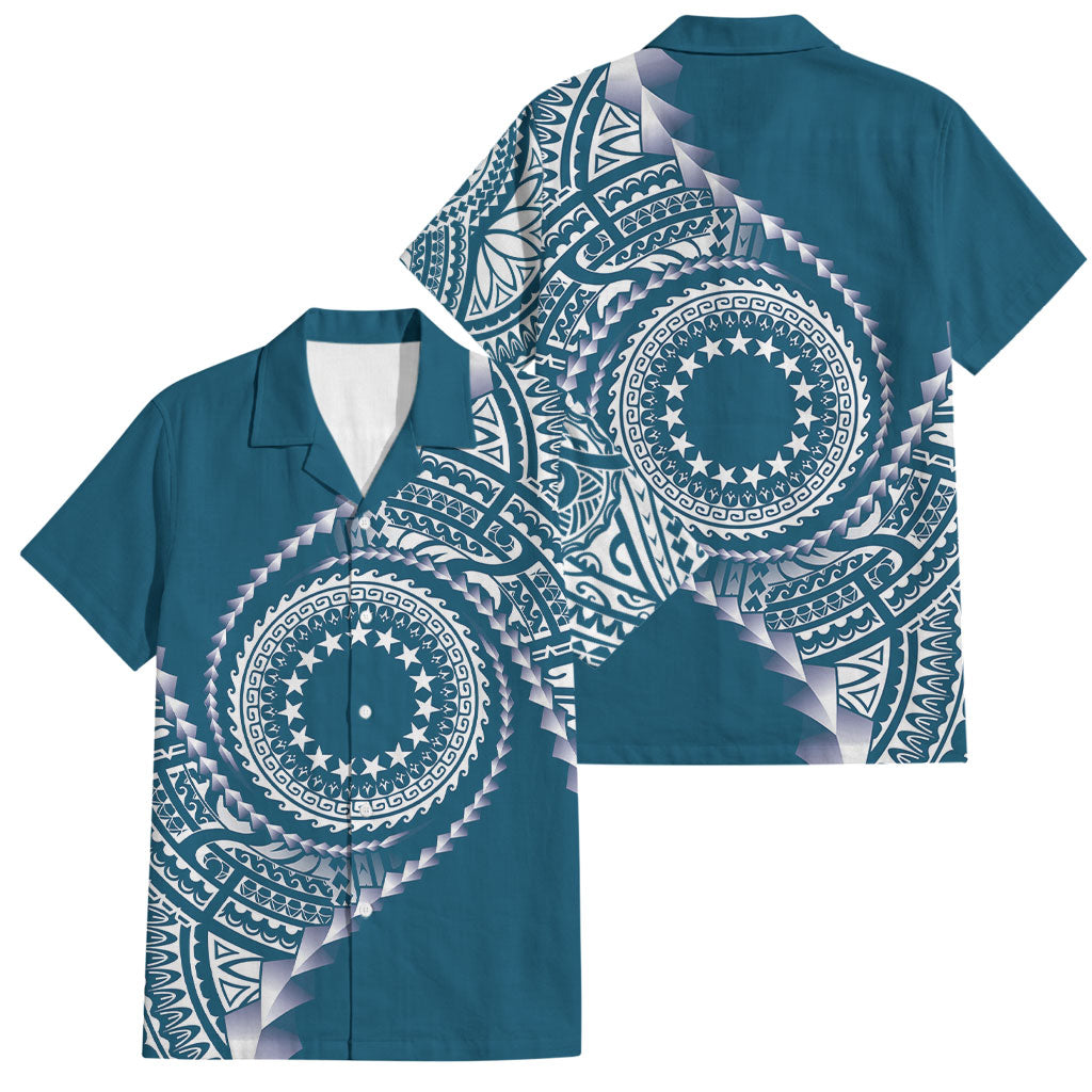 Cook Islands Gospel Day Family Matching Off Shoulder Maxi Dress and Hawaiian Shirt Blue Tribal Curves