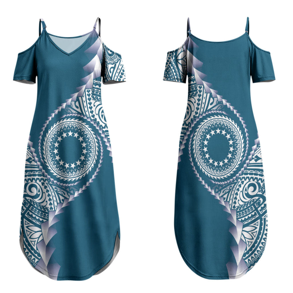 Cook Islands Gospel Day Family Matching Summer Maxi Dress and Hawaiian Shirt Blue Tribal Curves