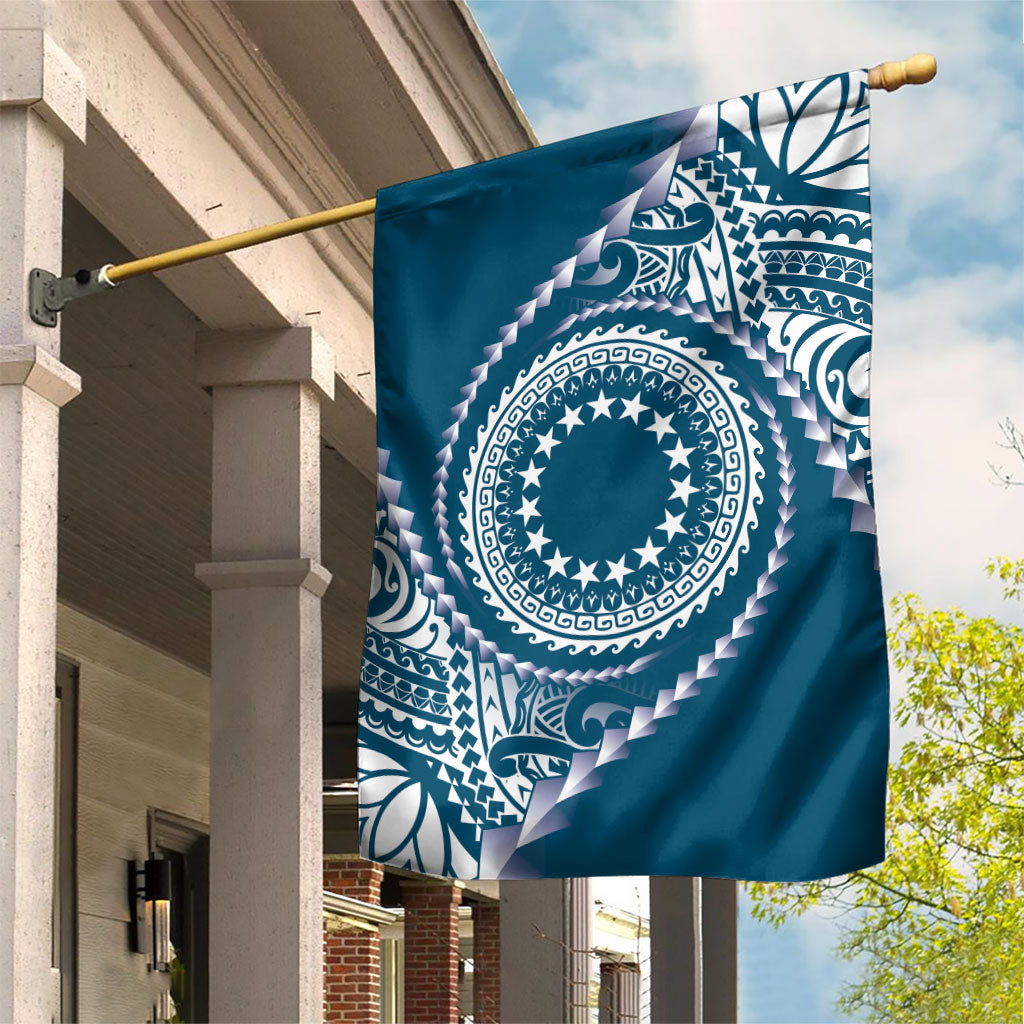 Cook Islands Gospel Day Garden Flag Blue Tribal Curves
