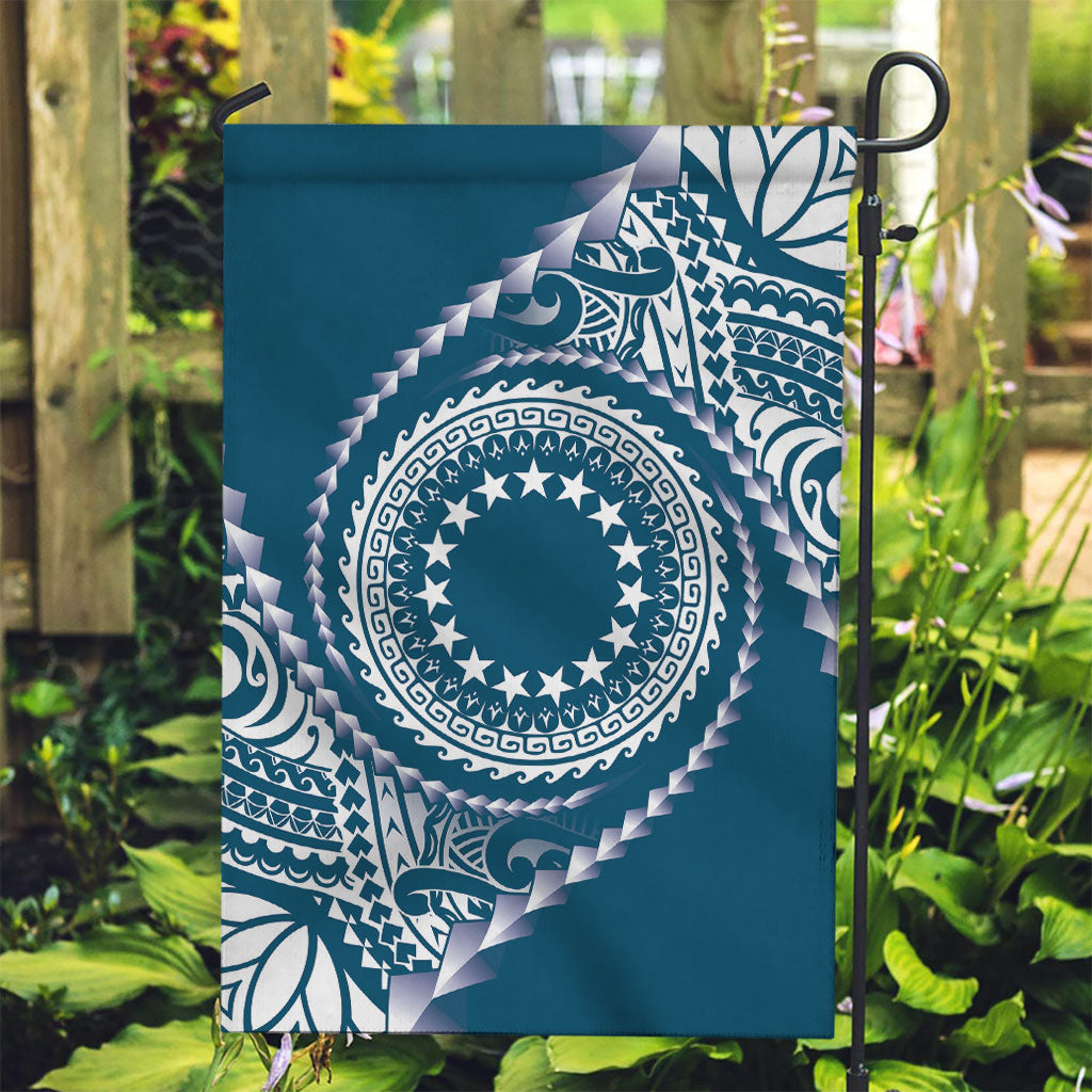 Cook Islands Gospel Day Garden Flag Blue Tribal Curves