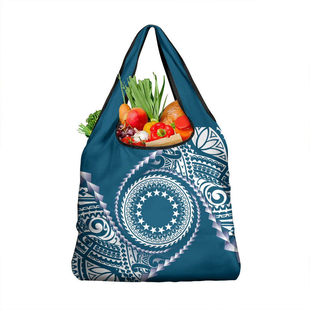 Cook Islands Gospel Day Grocery Bag Blue Tribal Curves LT05 1-pack One Size Blue - Polynesian Pride