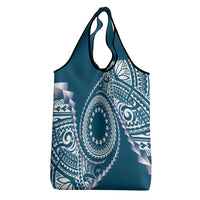Cook Islands Gospel Day Grocery Bag Blue Tribal Curves