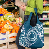 Cook Islands Gospel Day Grocery Bag Blue Tribal Curves