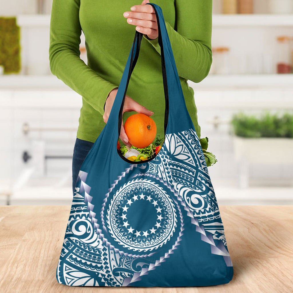 Cook Islands Gospel Day Grocery Bag Blue Tribal Curves