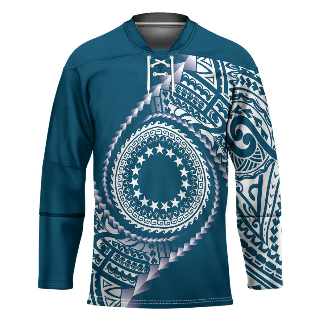 Cook Islands Gospel Day Hockey Jersey Blue Tribal Curves LT05 Unisex Blue - Polynesian Pride