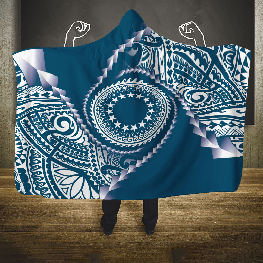 Cook Islands Gospel Day Hooded Blanket Blue Tribal Curves