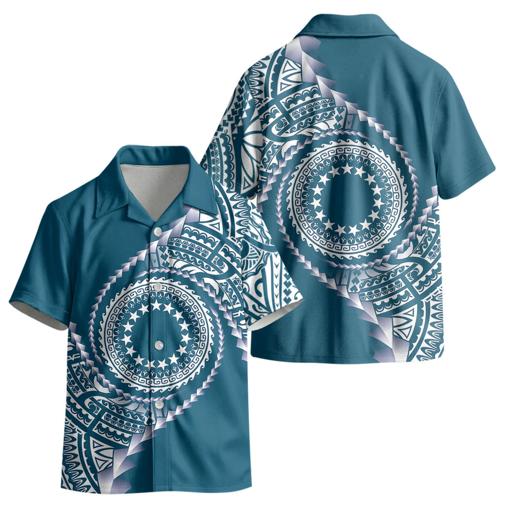 Cook Islands Gospel Day Kid Hawaiian Shirt Blue Tribal Curves