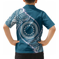 Cook Islands Gospel Day Kid Hawaiian Shirt Blue Tribal Curves
