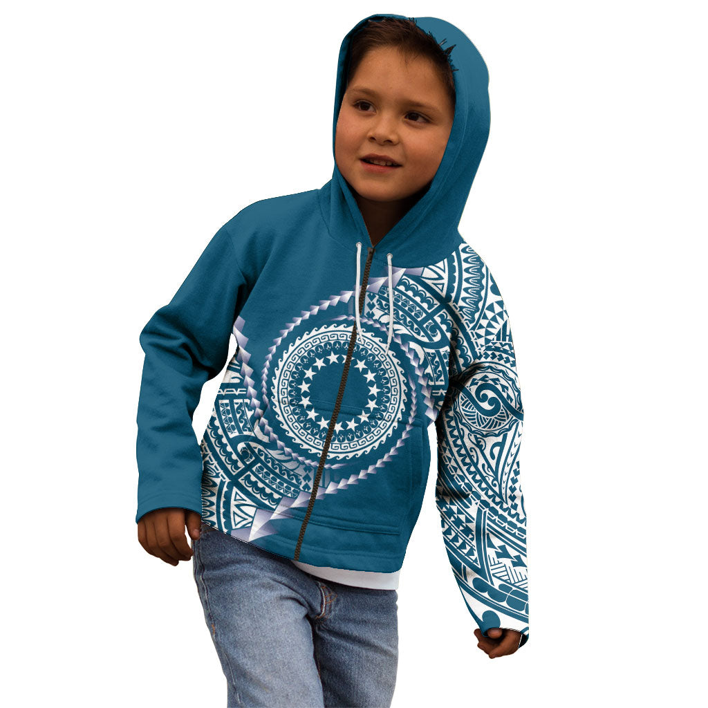 Cook Islands Gospel Day Kid Hoodie Blue Tribal Curves