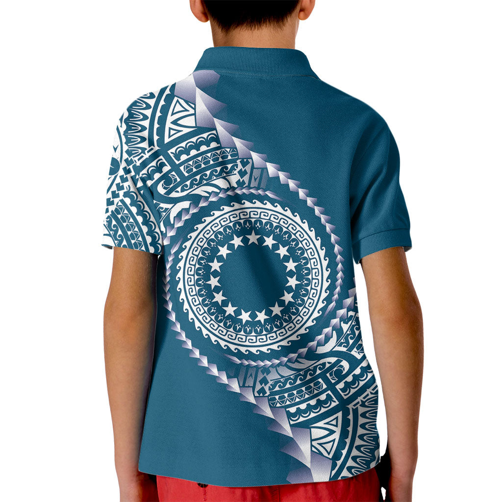 Cook Islands Gospel Day Kid Polo Shirt Blue Tribal Curves