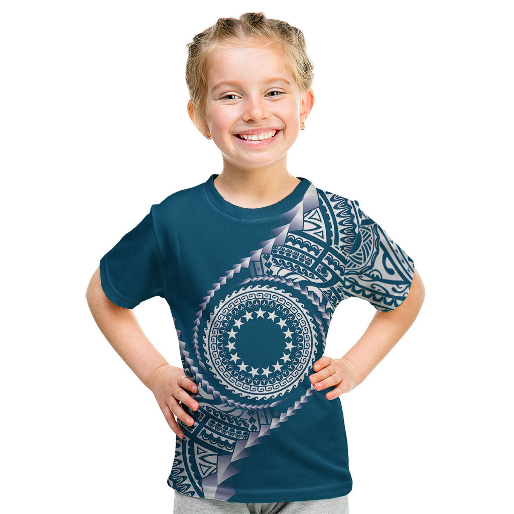 Cook Islands Gospel Day Kid T Shirt Blue Tribal Curves
