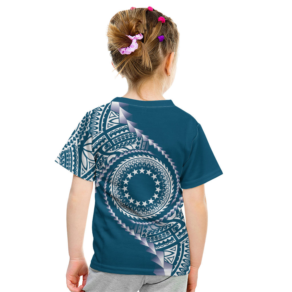 Cook Islands Gospel Day Kid T Shirt Blue Tribal Curves