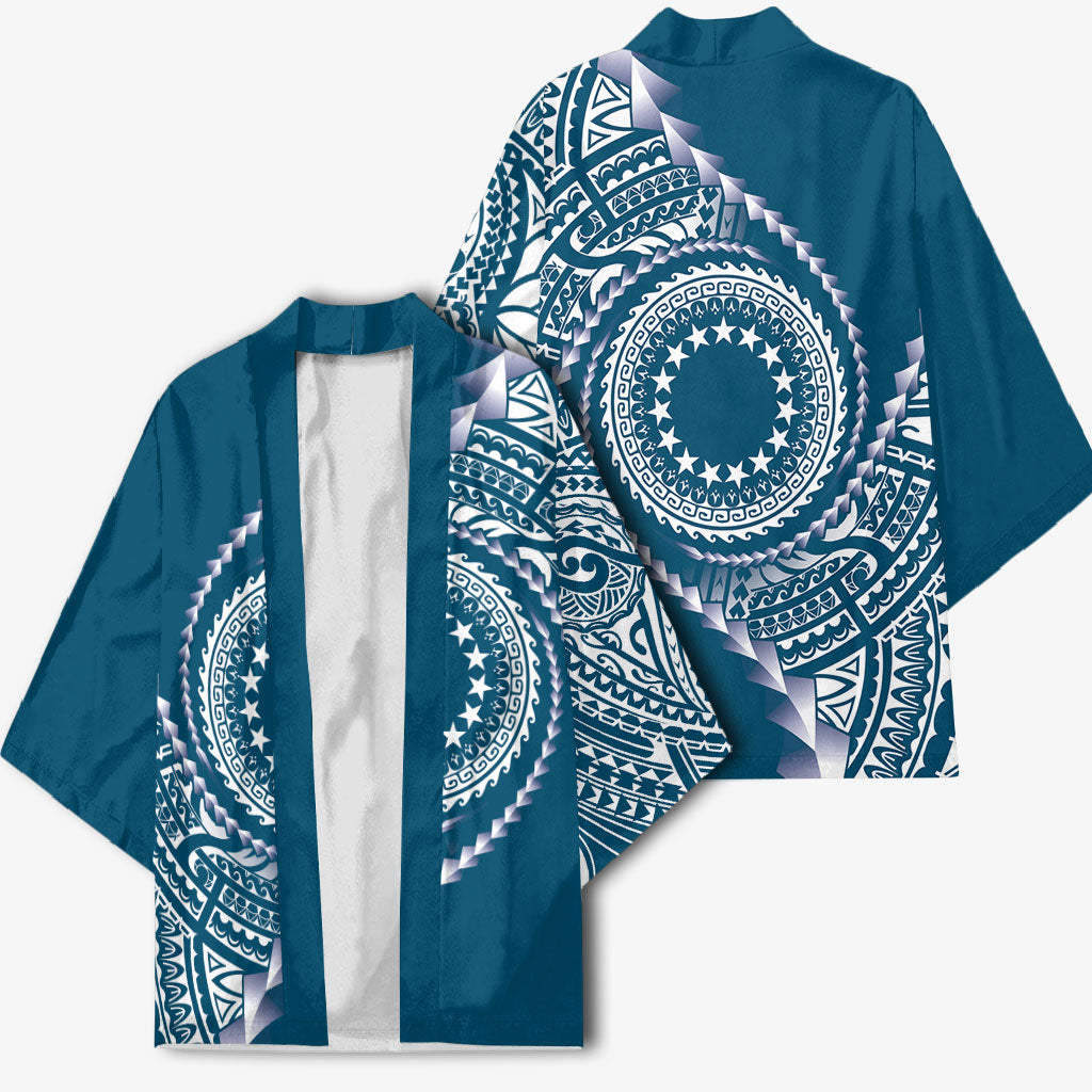 Cook Islands Gospel Day Kimono Blue Tribal Curves