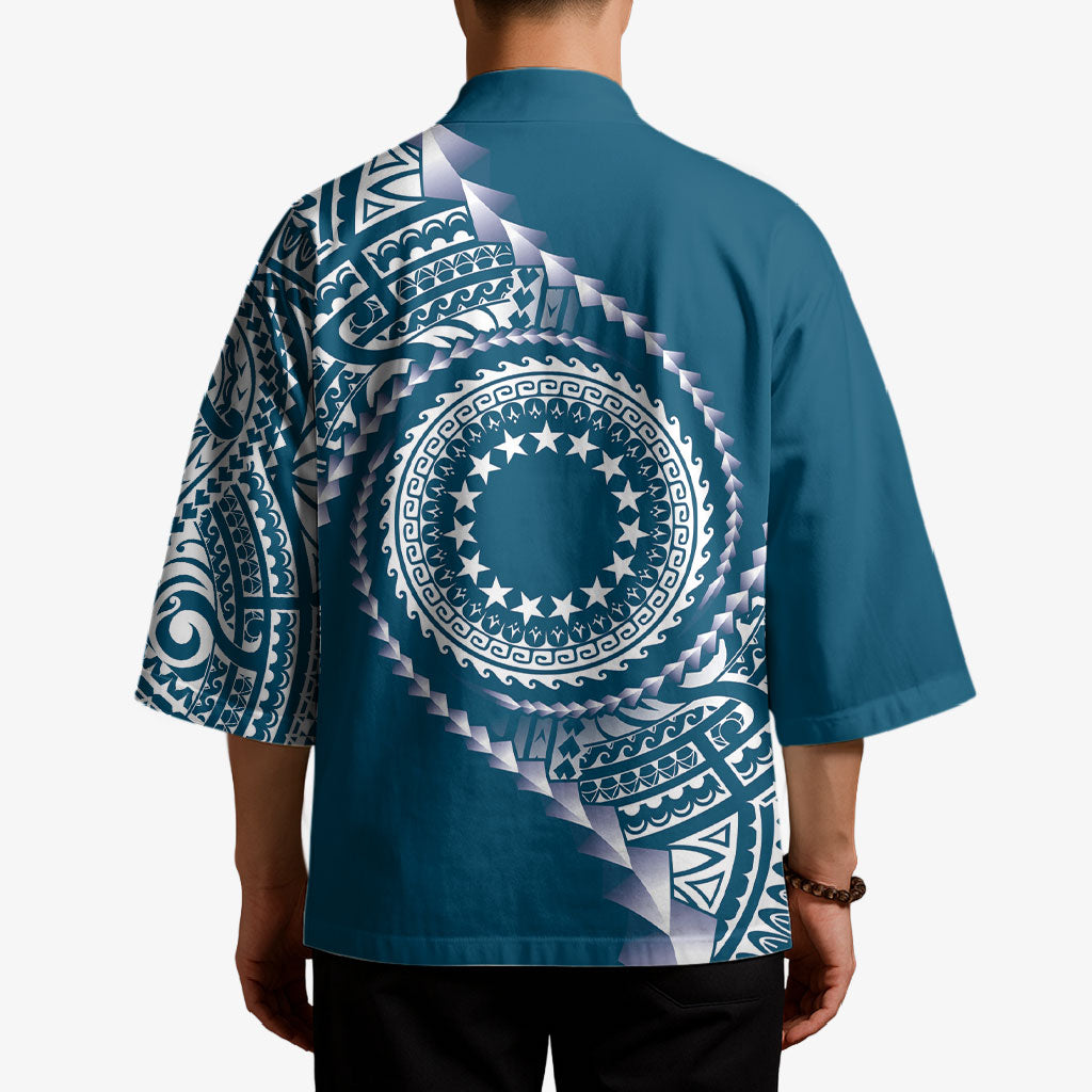 Cook Islands Gospel Day Kimono Blue Tribal Curves