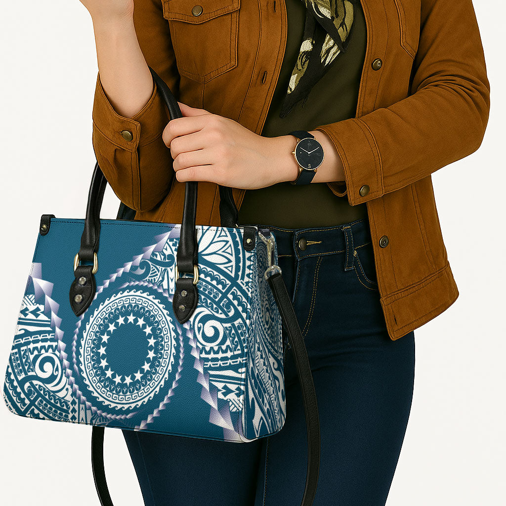 Cook Islands Gospel Day Leather Bag Blue Tribal Curves