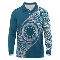 Cook Islands Gospel Day Long Sleeve Polo Shirt Blue Tribal Curves