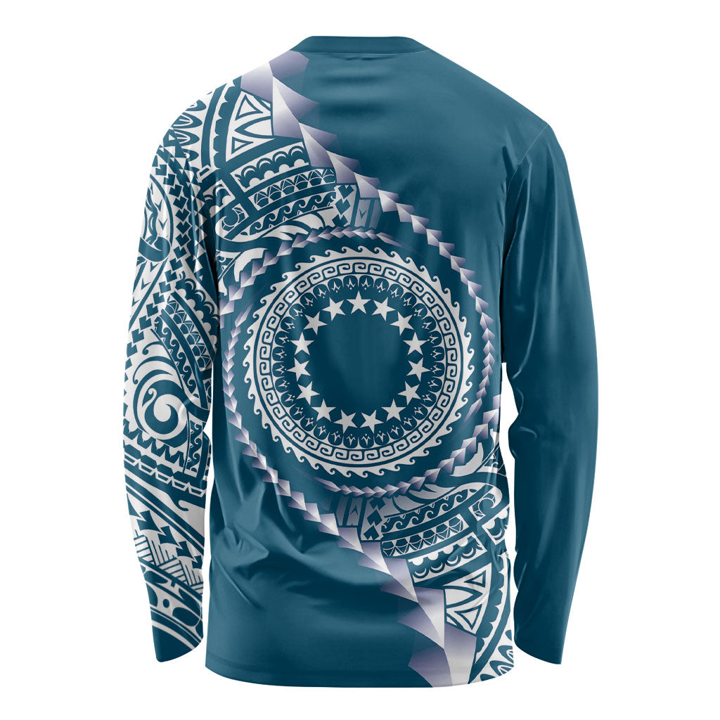 Cook Islands Gospel Day Long Sleeve Shirt Blue Tribal Curves