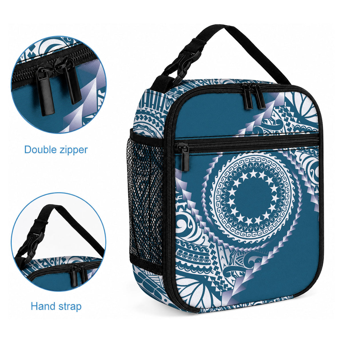 Cook Islands Gospel Day Lunch Bag Blue Tribal Curves