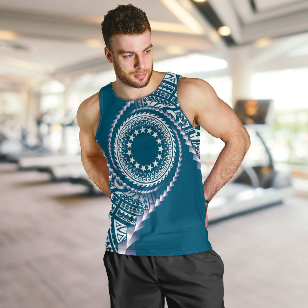 Cook Islands Gospel Day Men Tank Top Blue Tribal Curves