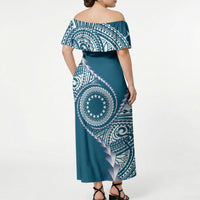 Cook Islands Gospel Day Off Shoulder Maxi Dress Blue Tribal Curves