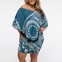 Cook Islands Gospel Day Off Shoulder Short Dress Blue Tribal Curves
