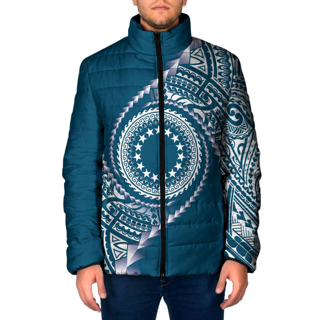 Cook Islands Gospel Day Padded Jacket Blue Tribal Curves