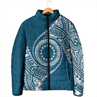 Cook Islands Gospel Day Padded Jacket Blue Tribal Curves