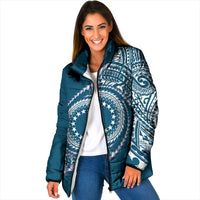 Cook Islands Gospel Day Padded Jacket Blue Tribal Curves
