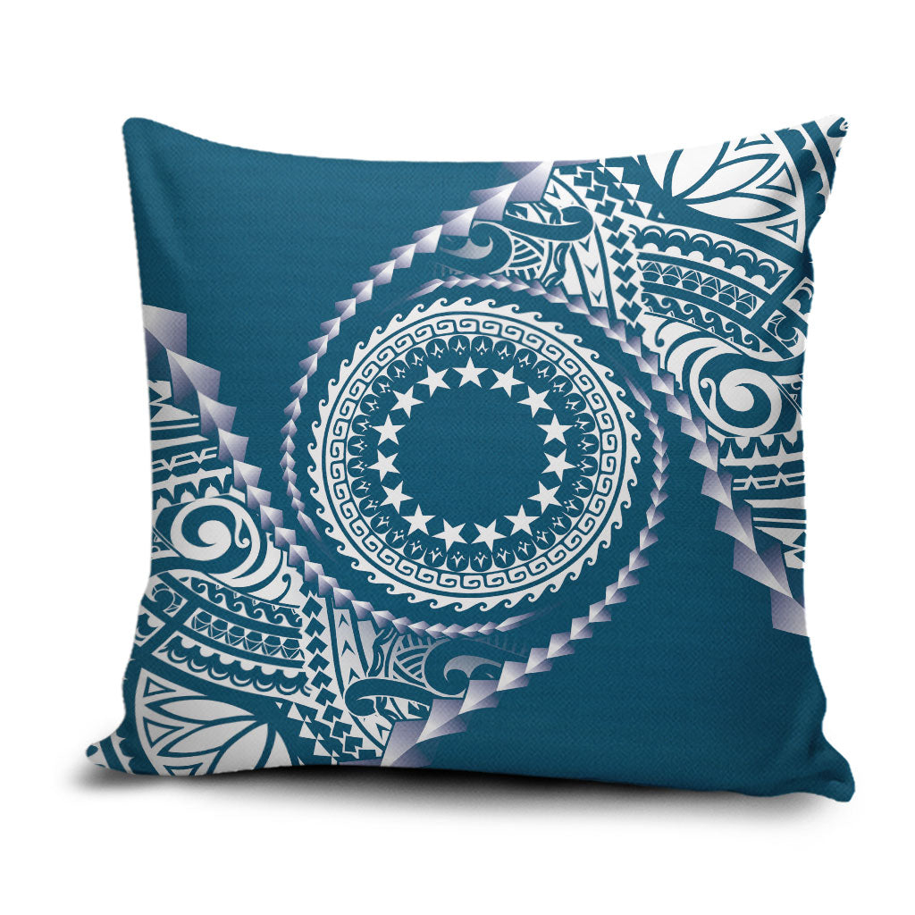 Cook Islands Gospel Day Pillow Cover Blue Tribal Curves