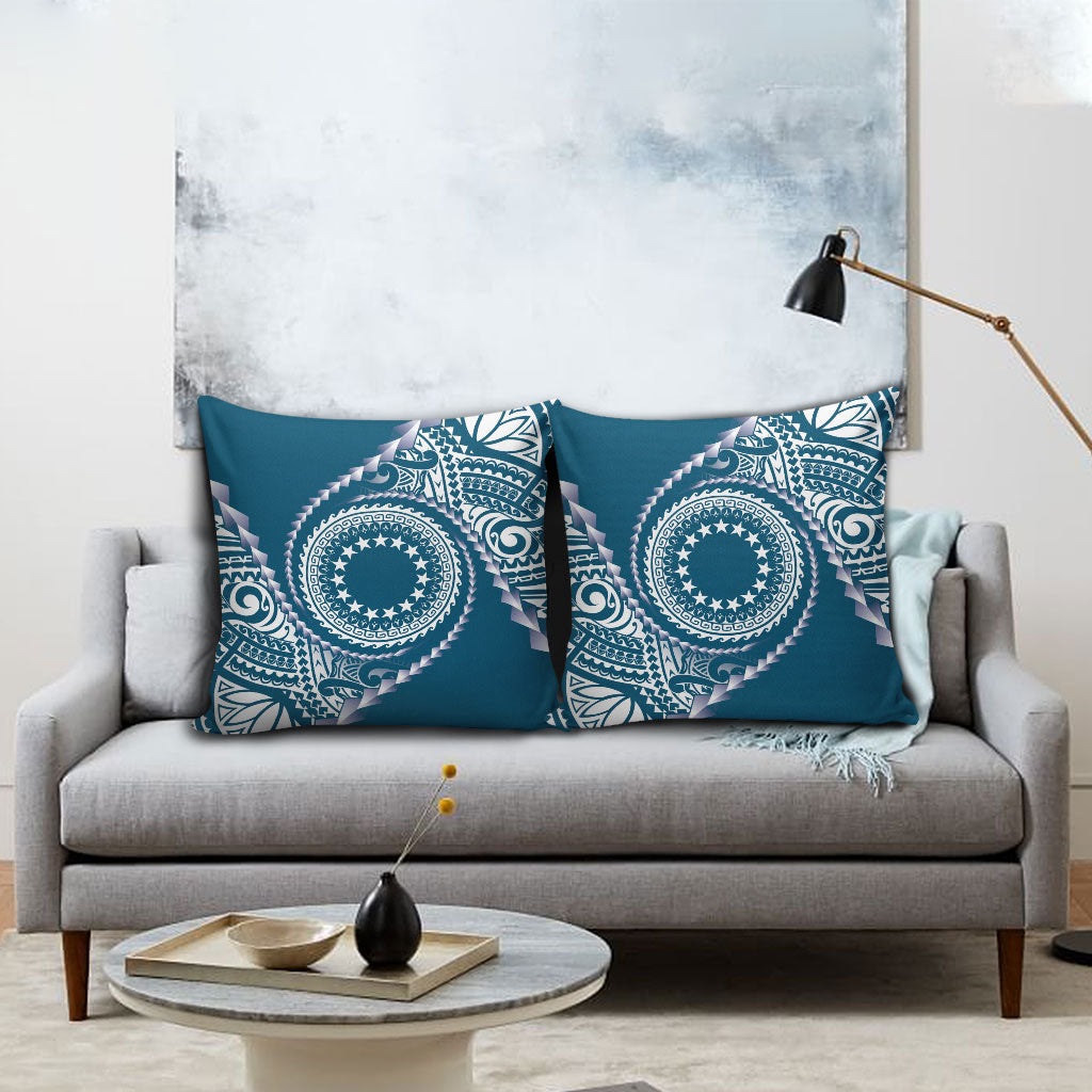 Cook Islands Gospel Day Pillow Cover Blue Tribal Curves