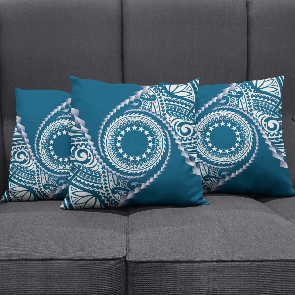 Cook Islands Gospel Day Pillow Cover Blue Tribal Curves