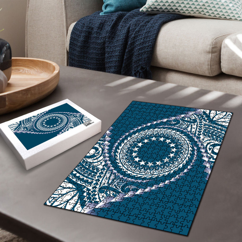 Cook Islands Gospel Day Puzzle Blue Tribal Curves