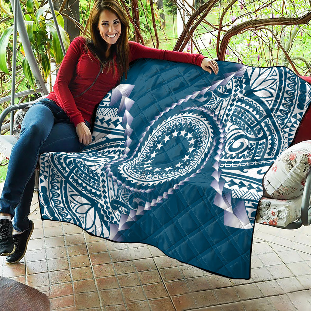 Cook Islands Gospel Day Quilt Blue Tribal Curves